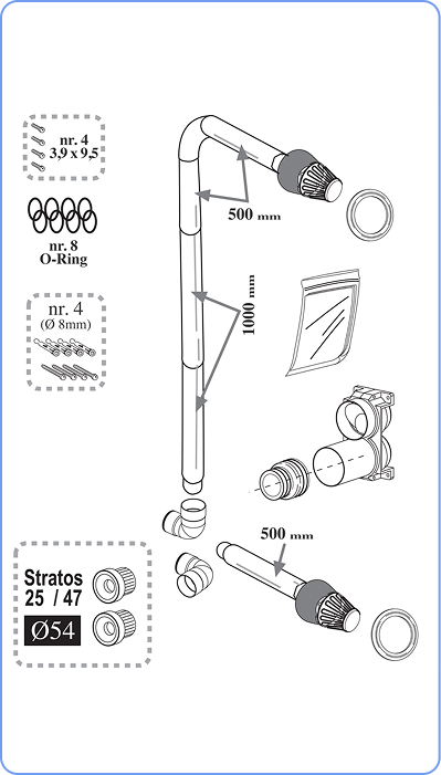 Optionele gescheiden buizenkit ø 54 mm voor de Stratos MB 25/47/68/86