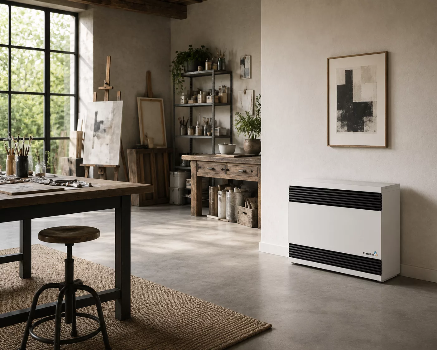 Convecteur au gaz Flandria dans un atelier lumineux